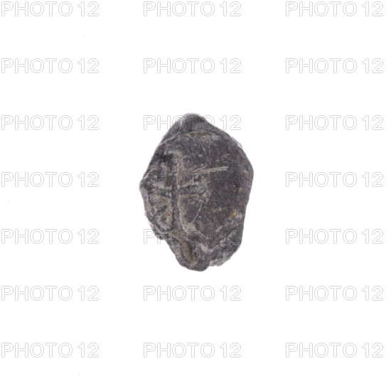 Fragment of a double-sided Drohiczyn seal. On one side, a cross with one arm ending in a triangle (an ank cross). On the other side, the letter 'C.' 11th–13th century, Drohiczyn, Poland. Seals: guild seals, customs seals, town seals, customs house seals, official seals, seals with a cross, seals with a letter.