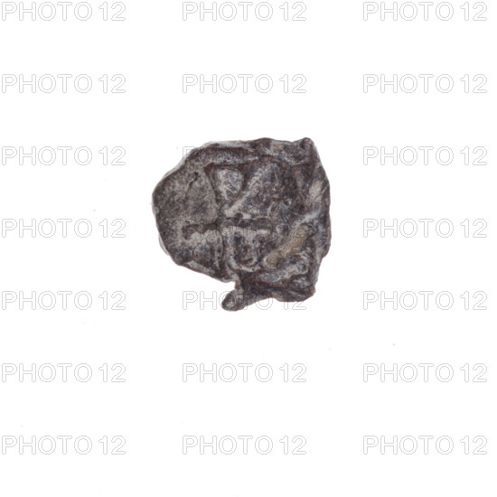 Fragment of a double-sided Drohiczyn seal. On one side, a cross with one arm ending in a triangle (an ank cross). On the other side, the letter C. 11th–13th century, Drohiczyn, Poland.
