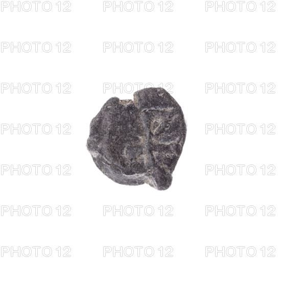 Drohiczyn seal — fragment of a double-sided seal. One side: a cross with one arm ending in a triangle (ankh-like cross). Other side: the letter 'C'. 11th–13th century, Drohiczyn, Poland. Seals used as guild, customs, town, customs house, or official seals.