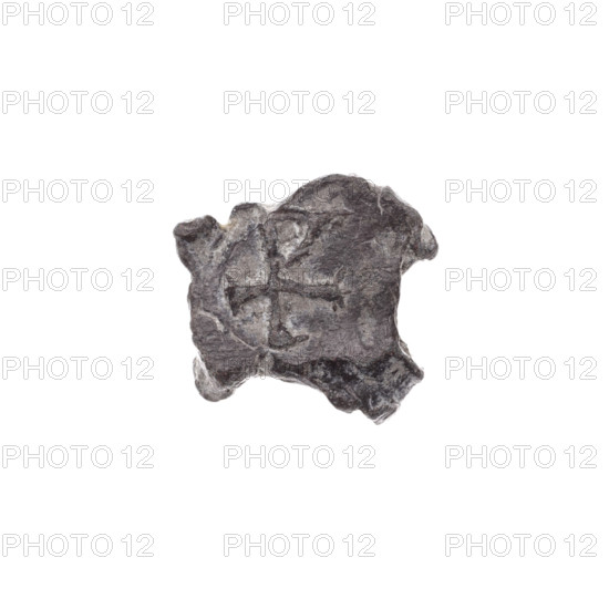 Fragment of a double-sided Drohiczyn seal. On one side, a cross with one arm ending in a triangle (ankh cross). On the other side, the letter C. 11th–13th century. Poland, Drohiczyn.