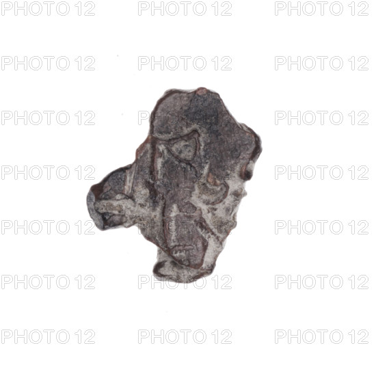 Fragment of a double-sided Drohiczyn seal. On one side, a fragment of a cross with one arm ending in a triangle (ank cross). On the other side, a fragment of the letter C. 11th–13th century, Drohiczyn, Poland. Seals: customs seals, guild seals, customs house seals, seals with a cross, official seals, town seals.