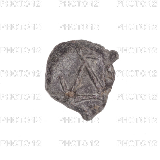 Fragment of a double-sided Drohiczyn seal. On one side a two-pronged seal with a distinct large base; on the other side a Cyrillic letter D. 11th–13th century, Drohiczyn, Poland. Labels: drohiczyn seal, guild seals, customs seals, town seals, customs chamber seals, official seals, seals with a cross.