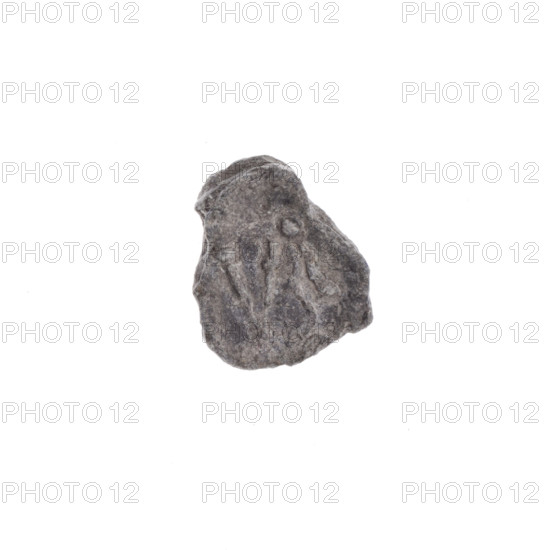 Drohiczyn seal — fragment of a double-sided customs/guild/town seal. One side: a trident with dots at the ends of the arms. Other side: the letter 'N' with dots at the ends of the lines. 11th–13th century, Drohiczyn, Poland.