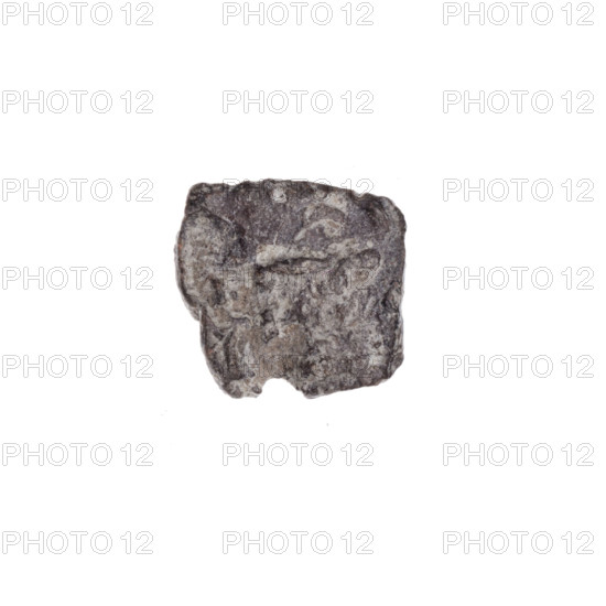 Fragment of a double-sided Drohiczyn seal. On one side, probably a two-pronged shape is visible; on the other, an illegible drawing. 11th–13th century. Poland, Drohiczyn. Genres: guild seal, customs seal, town seal, official seal, customs chamber seal.