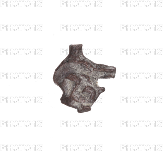 Fragment of a double-sided Drohiczyn seal. On one side, probably a two-pronged shape is visible; on the other, an illegible drawing. 11th–13th century. Drohiczyn, Poland. Seals: customs seal/guild seal/town seal/customs chamber seal/official seal.