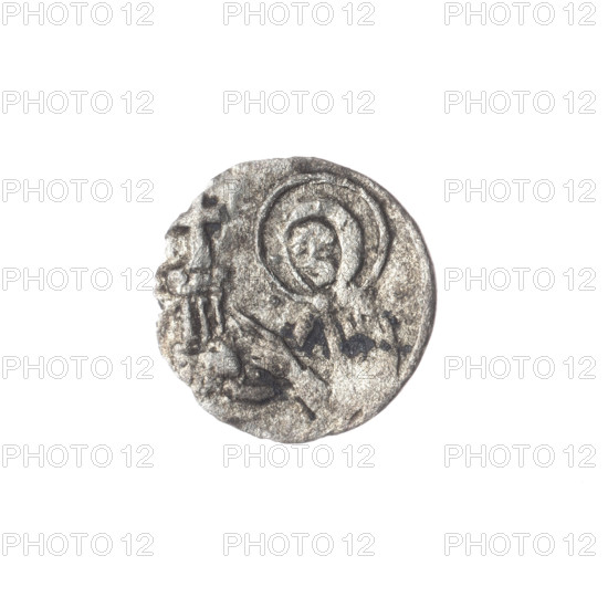 Louis II (Duke of Brzeg; ca. 1380–1436). Obverse: In the trefoil a shield with the Silesian eagle; letters L/D - at top and sides. Reverse: Bust of Saint Jadwiga with image of a church. Inscription/legend letters L/D - B. Iconography: eagles, Silesian eagle, Silesian coat of arms, shields, coats of arms, shield with eagle, Saint Jadwiga of Silesia (1174–1243), church model. Coin, 1399–1436, Duchy of Brzeg-Legnica-Wolów (Silesia), Brzeg. Diameter 12.3 mm; weight 0.24 g; axis 90°.