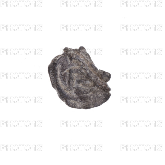 Fragment of a double-sided Drohiczyn seal. Illegible drawing on one side and the other. 11th–13th century. Drohiczyn, Poland. Seal; guild seals, customs seals, town seals, customs chamber seals, official seals.
