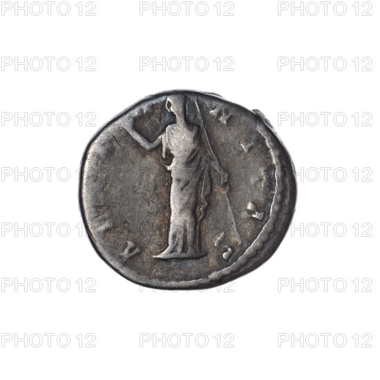 Denarius, Antoninus Pius (86–161 ; Roman emperor 138–161) (issuer); Faustina the Elder (98–141 ; Roman empress 138–141) (posthumously). Obverse: Bust of Faustina I in drapery facing right, inscription DIVA · FAVSTINA. Reverse: Juno (veiled) stands frontally, head turned left, right hand raised, holding a long scepter in left hand, inscription A · AS around. Iconography: scepters; Juno; Roman deities. After 141 CE, Roman Empire (27 BC–476), Rome. Coin (denarius): diameter ~16.0–17.5 mm, weight 2.91 g, axis 180°.