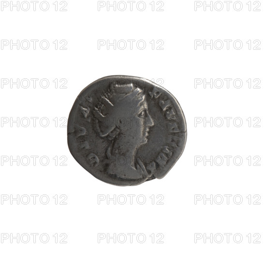 Denarius of Antoninus Pius (reign 138–161), after 141. Obverse: Bust of Faustina the Elder in drapery facing right, inscription 'DIVA FAVSTINA' around. Reverse: Juno veiled, standing frontally with head turned left, right hand raised, holding a long scepter in her left hand; inscriptions 'A' and 'AS' around. Roman Empire; Rome. Coin; silver. Diameter c.16–17.5 mm; weight 2.91 g; axis 180°.