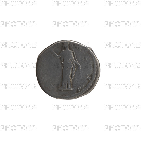 Denarius of Antoninus Pius (reigned 138–161) issued after 141. Obverse: Bust of Faustina I in drapery facing right, inscription DIVA FAVSTINA. Reverse: Juno veiled and standing frontally, head turned left, right hand raised, holding a long scepter in left hand; inscriptions A • AS. Roman Empire, after 141. Coin; silver; diameter ~16–17.5 mm; weight 2.91 g; axis 180°.