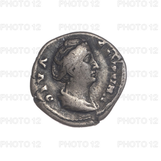 Denarius, posthumous for Faustina the Elder (98–141; Roman empress 138–141). Issuer: Antoninus Pius (86–161; Roman emperor 138–161). Obverse: Bust of Faustina I in drapery facing right, inscription DIVA·F. Reverse: Providentia standing left, holding a globe in her outstretched right hand and a windblown veil, inscription AETER·NITAS. After 141 CE, Roman Empire (27 BCE–476 CE), Rome. Coin; diameter 18.0 mm, weight 2.52 g, axis 180°.