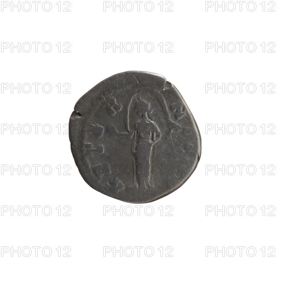 Denarius, posthumous issue of Faustina the Elder (98–141; Roman empress 138–141), issuer Antoninus Pius (86–161; Roman emperor 138–161). Obverse: Bust of Faustina I in drapery facing right, inscription DIVA F. IN. all around. Reverse: Providentia standing left, holding a globe in her outstretched right hand and a windblown veil, inscription AETER NITAS all around. After 141, Roman Empire (27 BC–476), Rome. Coin; diameter 18.0 mm, weight 2.52 g, axis 180°.