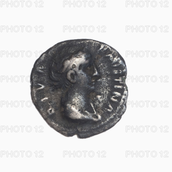 Denarius, Faustina the Elder (98–141; Roman empress 138–141) (posthumous); issuer: Antoninus Pius (86–161; Roman emperor 138–161). Obverse: bust of Faustina I in drapery facing right, inscription DIVA FAVSTINA. Reverse: Providentia standing left, holding a globe in her outstretched right hand and a windblown veil, inscription (legend) AETERNI... (partially recorded). After 141, Roman Empire (27 BC–476), Rome. Coin; silver; weight 3.05 g; diameter ~17.0–17.5 mm; axis 180°.