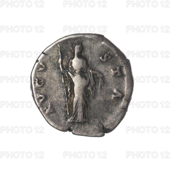 Denarius, posthumous issue of Faustina the Elder (98–141; Roman empress 138–141), issuer Antoninus Pius (86–161; Roman emperor 138–161). Obverse: bust of Faustina I in drapery facing right, inscription DIVA FAV-STINA around. Reverse: Ceres in a veil stands facing right, holding a long scepter in her right hand and ears of corn in her left, inscription A VGV-STA circumferential. After 141. Roman Empire (27 BC–476), Rome. Coin; silver. Weight 3.10 g; diameter 18.0–18.5 mm; axis 180°.