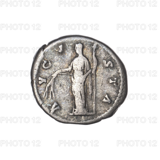 Denarius, posthumous issue for Faustina the Elder (98–141; Roman empress 138–141). Obverse: Bust of Faustina I in drapery facing right, legend DIVA · FAVSTINA. Reverse: Ceres veiled, standing left; in her outstretched right hand she holds ears of corn and in her left hand a long torch, legend A · VGV · STA. After 141, Rome, Roman Empire (27 BC–476). Coin; silver; weight 2.60 g; diameter 17.0–19.0 mm; axis 180°. Iconography: Ceres, ears of corn, veils, torches; portraits of Faustina the Elder; Roman deities.