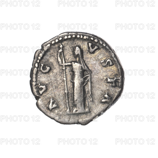 Denarius, posthumous issue of Faustina the Elder (98–141; Roman empress 138–141); issuer Antoninus Pius (86–161; Roman emperor 138–161). Obverse: bust of Faustina I in drapery facing right, inscription DIVA • FAVSTINA. Reverse: Ceres standing left, holding a long torch in her right hand and raising the hem of her robe with her left, inscription A VG • VSTA. After 141, Roman Empire (27 BC–476), Rome. Coin; silver. Diameter ~18.0–18.5 mm, weight 3.30 g, axis 15°.