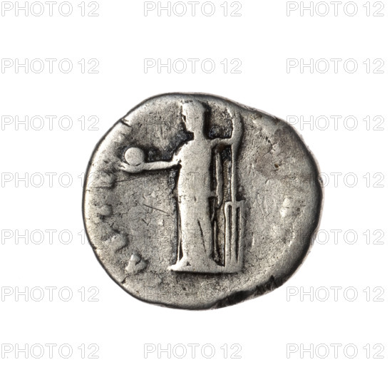 Denarius, Faustina the Elder (98–141; Roman empress 138–141) (posthumous). Issuer: Antoninus Pius (86–161; Roman emperor 138–161). Obverse: Bust of Faustina I in drapery facing right, legend DIVA · FAVSTI. Reverse: Fortuna veiled, standing left; in her outstretched right hand a globe, in her left a rudder, legend AETE R·N. Personifications: Fortuna. Date: after 141. Place: Rome, Roman Empire. Coin; diameter 16.0–18.0 mm, weight 3.12 g, axis 180°.