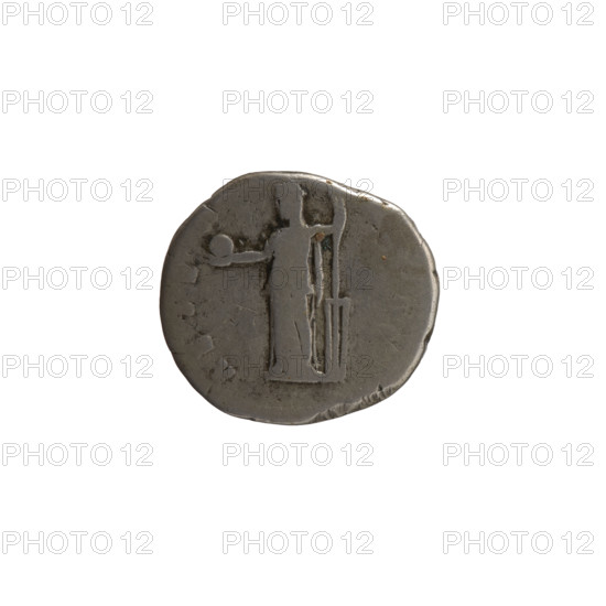Denarius, posthumous issue for Faustina the Elder (98–141; Roman empress 138–141), issuer Antoninus Pius (86–161; Roman emperor 138–161). Obverse: Bust of Faustina I in drapery facing right, inscription DIVA · FAVSTI. Reverse: Fortuna veiled, standing left; in her outstretched right hand a globe, in her left a rudder, inscription AETE R·N, personifications. After 141. Roman Empire, Rome. Coin; diameter 16.0–18.0 mm, weight 3.12 g, axis 180°.