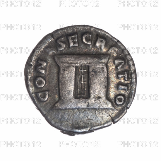 Denarius, Faustina the Younger (ca. 130–176; Roman empress 161–176) (posthumous), Marcus Aurelius (121–180; Roman emperor 161–180) (issuer). Obverse: Bust of Faustina II in drapery facing right, inscription DIVA FAV·STINA PIA. Reverse: Rectangular altar with a pair of doors, inscription CON·SECRATIO. After 176. Roman Empire (27 BC–476), Rome. Coin; diameter 17.5–18.5 mm, weight 2.90 g, axis 180°.