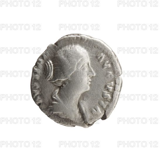 Denarius, Faustina the Younger (ca. 130–176; Roman empress 161–176; Augusta), iconography: Venus, shields, helmets, Victoria (attribute). Obverse: Draped bust of Faustina II facing right, legend AVSTINA - AVGVSTA. Reverse: Venus stands left, holds Victoria in her outstretched right hand, rests her left hand on a shield placed on a helmet, legend VSTI - II FIL. Date: 147–161. Roman Empire (27 BC–476). Rome. Coin; weight 3.18 g; diameter ~17.0–17.5 mm; axis 180°.