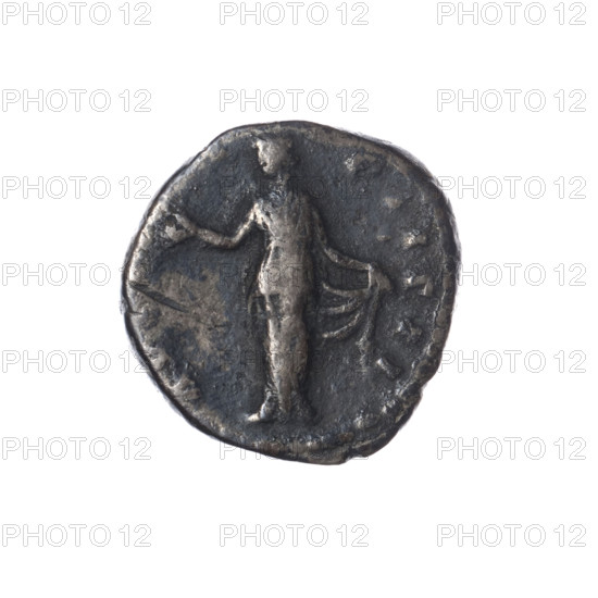 Denarius of Faustina the Younger (ca. 130–176; Roman empress 161–176; Augusta), ca. 147–161. Obverse: draped bust of Faustina II facing right, legend FAVSTINA AVG. Reverse: Spes (personification) standing left, holding a flower in her right hand and lifting the hem of her robe with her left, legend PII FIL. Roman Empire, Rome. Coin; diameter 15.5–16.0 mm, weight 3.10 g, axis 180°.
