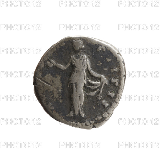 Denarius, Faustina the Younger (ca. 130–176; Roman empress 161–176; Augusta 147–161). Obverse: Draped bust of Faustina II facing right, inscription 'FAVSTINA - A'. Reverse: Spes (personification) standing left, holding a flower in her right hand and lifting the hem of her robe with her left hand, inscription 'AVG - PII FIL'. Roman Empire (27 BC–476), Rome. Coin; diameter 15.5–16.0 mm; weight 3.10 g; axis 180°.