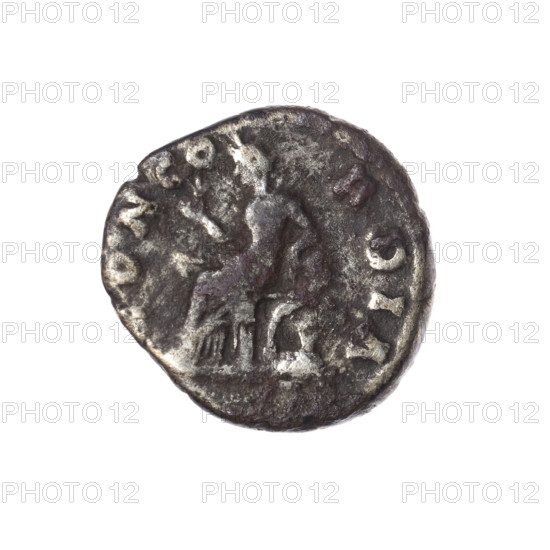 Denarius, Faustina the Younger (ca. 130–176; Roman empress 161–176; Augusta 147–161). Obverse: draped bust of Faustina II facing right, inscription FAVSTINA AVG - PII AVG FIL. Reverse: Concordia seated left holding a flower in her right hand and resting her left on a cornucopia, globe under the seat, inscription CONCORDIA. Roman Empire, Rome, coin; diameter ~17.0–17.5 mm, weight 3.37 g, axis 180°.