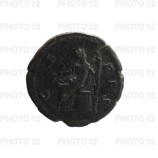 Denarius; obverse: Bust of Faustina the Younger in drapery facing right, inscription FAVSTINA · AVGVSTA; reverse: Ceres in a veil seated on a basket (cista) facing left, holding ears of corn in her extended right hand and a long torch in her left, inscription C · E · RES. Issuer: Marcus Aurelius (emperor 161–180). Date: ca. 161–176. Culture/place: Roman Empire, Rome. Material: coin. Diameter: 18.0 mm. Weight: 2.70 g. Axis: 0°.