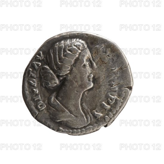 Denarius, Faustina the Younger (ca. 130–176; Roman empress 161–176) (posthumous). Issuer: Marcus Aurelius (121–180; Roman emperor 161–180). Obverse: Bust of Faustina II in drapery facing right, inscription DIVA FAV—, A PIA all around. Reverse: Peacock standing right with folded tail, head turned left, inscription CO, CRATIO all around. After 176, Roman Empire (27 BC–476), Rome. Coin; weight 3.1 g; diameter 17.5–18.5 mm; axis 0°.