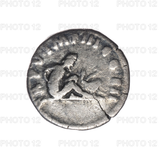 Denarius of Lucius Verus (130–169; Roman emperor 161–169). Obverse: Head of Lucius Verus with laurel wreath facing right; inscription L V RVS AVG ARM - PARTH MAX. Reverse: Parthian prisoner sitting right, hands tied behind his back, next to him a bow, quiver, and shield; inscription TR PV IMP III COS II. Dated 165, Rome, Roman Empire (27 BC–476). Coin; diameter 18.0 mm, weight 2.90 g, axis 195°.
