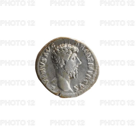 Denarius of Lucius Verus (130–169), Roman emperor 161–169. Obverse: head of Lucius Verus bare, right; inscription L VERVS AVG - ARMENIACVS. Reverse: Mars standing right, holding a spear in his right hand and resting his left on a round shield on the ground; inscription TR P IIII - IMP II COS II. Date: 163–164. Roman Empire (27 BC–476), Rome. Coin; diameter ~17.5–18.5 mm, weight 3.30 g, axis 180°.