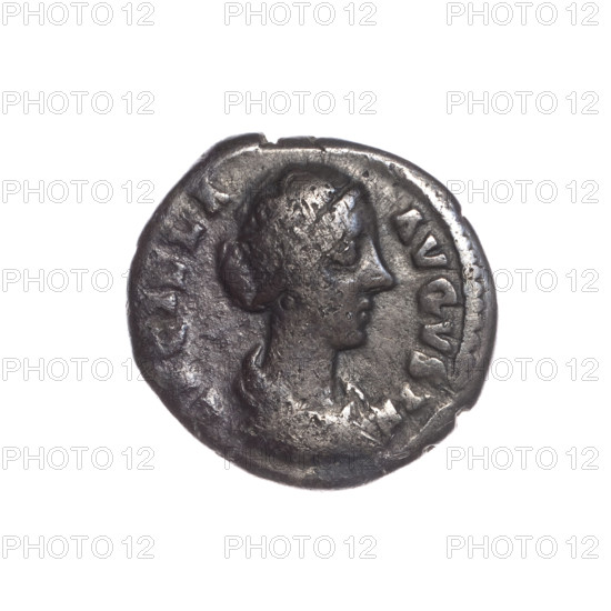 Denarius of Lucilla (149–182), dated 164–169. Obverse: Bust of Lucilla in drapery facing right, inscription LVCILLA · AVGVSTA. Reverse: Pudicitia (Modesty) seated veiled facing left, right hand covered by her neckline, left hand resting on the seat, inscription PVDIC · ITIA. Roman Empire (27 BC–476). Rome. Silver coin; diameter ~17.5–18.0 mm, weight 2.55 g, axis 345°.
