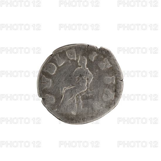 Denarius of Lucilla (149–182), struck 164–169. Obverse: Bust of Lucilla in drapery facing right, inscription LVCILLA · AVGVSTA. Reverse: Pudicitia (Modesty) seated, veiled, facing left; her right hand is covered by her neckline and her left rests on the seat, inscription PVDIC · ITIA. Roman Empire (27 BC–476). Coin; diameter ~17.5–18.0 mm, weight 2.55 g, axis 345°.