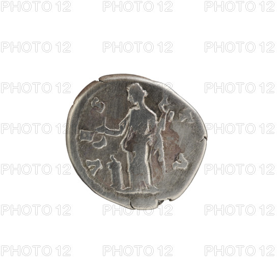 Denarius of Lucilla (149–182; Roman empress 164–169) issued under Lucius Verus (130–169; Roman emperor 161–169). Obverse: bust of Lucilla in drapery facing right, legend LVCILLAE AVG ANTONINI AVG F. Reverse: Vesta in a veil stands left, holding a ladle (simpulum) above a burning altar in her outstretched right hand and a statuette of Athena (palladium) in her left, legend VES-TA. Date: 164–169 CE. Roman Empire, Rome. Coin; diameter 17.0–18.5 mm, weight 3.30 g, axis 0°.