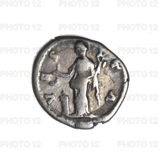 Denarius, Lucilla (149–182; Roman empress 164–169); issuer Lucius Verus (130–169; Roman emperor 161–169). Obverse: Bust of Lucilla in drapery facing right, inscription LVCILLAE AVG ANTONINI AVG F. Reverse: Vesta veiled, standing left, holding a ladle (simpulum) above a burning altar in her outstretched right hand and a statuette of Athena (palladium) in her left, inscription VES·TA. Date: 164–169. Roman Empire (27 BC–476). Rome. Coin; diameter 17.0–18.5 mm; weight 3.30 g; axis 0°.