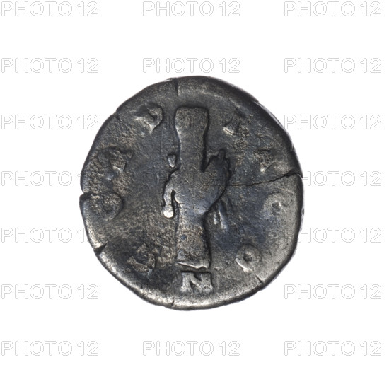 Denarius, Crispina (164–192?, Roman empress 178–192) and Commodus (161–192, Roman emperor 177–192) — obverse: bust of Crispina in drapery facing right, inscription 'CRISPINA · AVGVSTA'; reverse: two hands in a handshake, inscription 'CONCORD · IA'; dated 178–183, Roman Empire, Rome; coin; weight 2.25 g; diameter 18.0–19.0 mm; axis 0°.