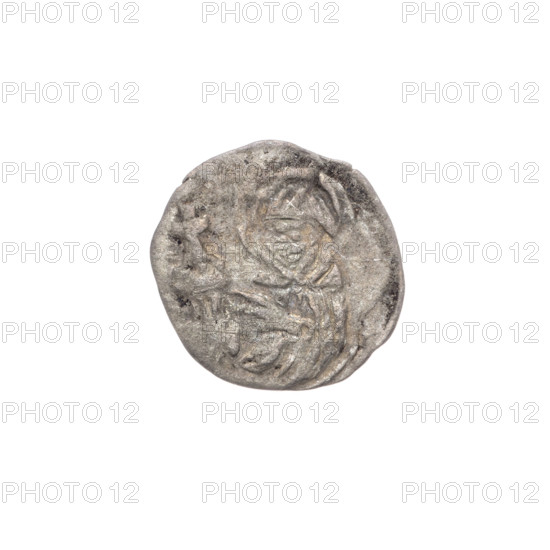 Obverse: In the trefoil a shield with the Silesian eagle; letters L/B - D at top and sides. Reverse: Bust of Saint Jadwiga with image of a church. Coin of Louis II, Duke of Brzeg-Legnica (ca. 1380–1436); dated 1399–1436. Silesia, Duchy of Brzeg-Legnica-Wolów, Brzeg. Silver coin; diameter 12.3 mm, weight 0.26 g, axis 90°.
