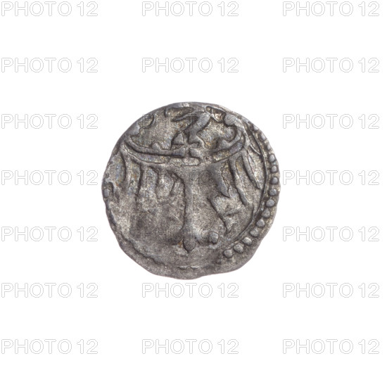 Heller, Frederick II (Duke of Brzeg-Legnica; 1480–1547), George I (Duke of Brzeg-Legnica; ca. 1481–1521); obverse: checkerboard — coat of arms of the Duchy of Brzeg; reverse: in the pearl border the Silesian eagle; iconography: eagles, Silesian eagle, chessboards; date: 1495–1505; region: Silesia, Duchy of Brzeg-Legnica-Wolów, Legnica; coin; diameter 12.3 mm; weight 0.31 g.