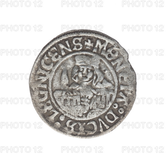 Frederick II (Duke of Brzeg-Legnica; 1480–1547), Jadwiga of Silesia (Saint; 1174–1243), eagles; Silesian eagle (iconographic). Obverse: bust of Frederick II, in rim between pearl borders inscription +FRIDERICVS:D:G:DVX:SLESI. Reverse: half-figure of Saint Jadwiga holding image of a church, in rim between pearl borders inscription +MONETA:DVCIS:LEGNICENS. Date: 1505–1547. Place: Silesia, Duchy of Brzeg-Legnica-Wolów, Legnica. Object: coin; diameter 24.7 mm; weight 1.79 g; axis 45 degrees. Maker: Jan Szymonski (1887–1954) noted for depiction.