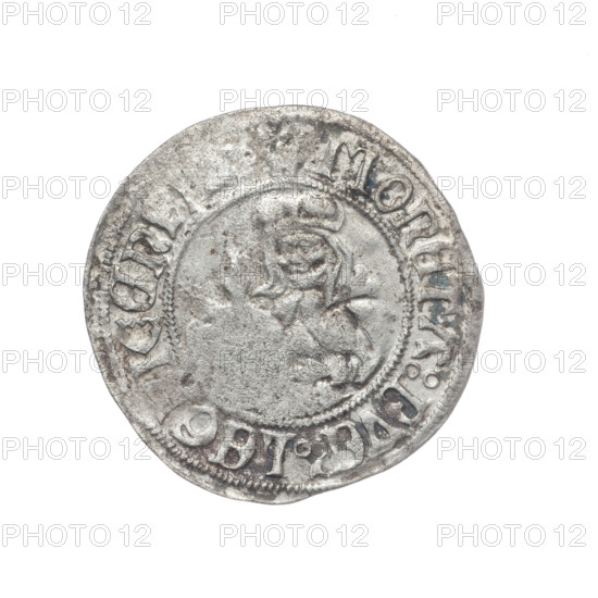 Obverse: Four-field coat of arms of the Duchy of Legnica-Brzeg; in the rim between the pearly borders an inscription beginning with a rosette 'FRIDERICVS: G: DUX: LESIE'. Reverse: Half-figure of Saint Jadwiga holding an image of a church; in the rim between the pearly borders an inscription beginning with a rosette 'MONETA: DVC'. LEG ICENSI'. Frederick II (Duke of Brzeg-Legnica; 1480–1547). Jadwiga of Silesia (St.; 1174–1243). Date range: 1505–1547. Silesia, Duchy of Brzeg-Legnica-Wolów, Legnica. Coin; diameter 25.2 mm; weight 1.95 g; axis 200°. Maker: Szymonski, Jan (1887–1954) noted (model/record).