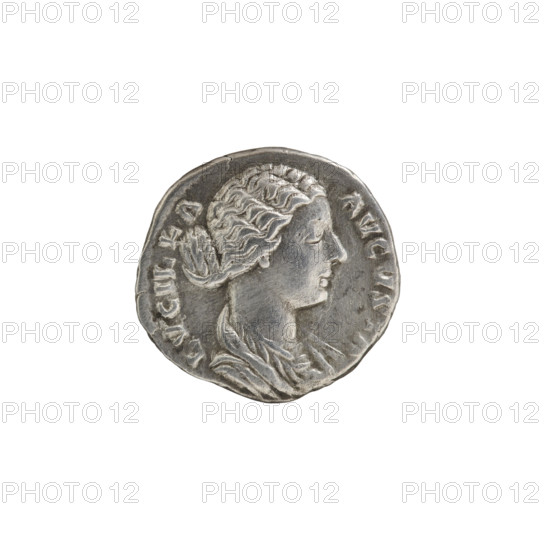 Denarius, Lucilla (149–183; Roman empress 164–169), issuer: Lucius Verus (130–169; Roman emperor 161–169). Obverse: Bust of Lucilla in drapery to the right, inscription 'LVCILLA AVGVSTA' around. Reverse: Concordia seated on a throne to the left, holding a patera in her right hand and a cornucopia in her left, inscription 'CONCO R DIA' around. Date: 164–169. Roman Empire (27 BC–476), Rome. Coin; diameter 19.0 mm, weight 3.30 g, axis 15°.