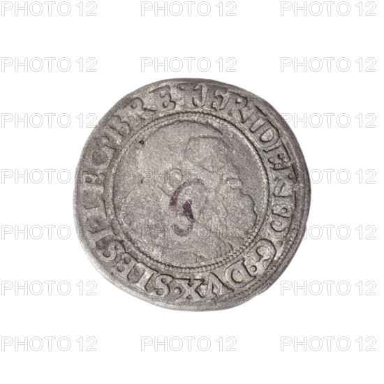 Obverse: Male bust turned right with beard and sideburns, wearing a coat with a wide collar; in the rim between pearly borders the inscription '+FRIDERI.DGDVX.SLESI.LEG.BRE'. Reverse: Silesian eagle; in the rim between pearly borders the inscription 'VERB.DOMI:MANET.IN.ETERN.I54I.' 1541. Maker: Michael Stoltz (fl. ca. 1540–1555). Subject: Frederick II, Duke of Brzeg–Legnica (1480–1547); Piast dynasty. Bust portrait style. Coin from Silesia, Duchy of Brzeg–Legnica–Wolów (Legnica). Diameter 23.6 mm; weight 2.13 g; axis 0°.