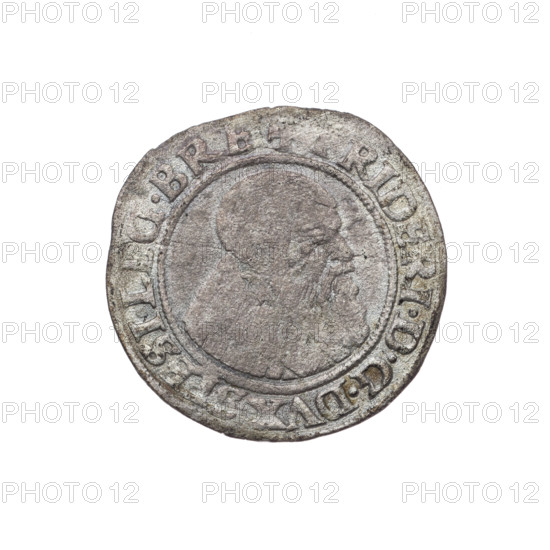 Obverse: Male bust turned right, with a beard and sideburns, wearing a coat with a wide collar; in rim between pearly borders the inscription '+ RIDERI.DGDVX.SLESI.LEG.BRE'. Reverse: Silesian eagle; in rim between pearly borders the inscription 'VE.DOMI:MANET.IN.ETERN.I54Z.' Date: 1542. Maker: Michael Stoltz (fl. ca. 1540–1555). Subject: Frederick II, Duke of Brzeg-Legnica (1480–1547); Piast iconography; bust/portrait of the ruler. Medium: coin. Dimensions: diameter 23.8 mm; weight 1.78 g; axis 270°. Location: Silesia, Duchy of Brzeg-Legnica-Wolów, Legnica.