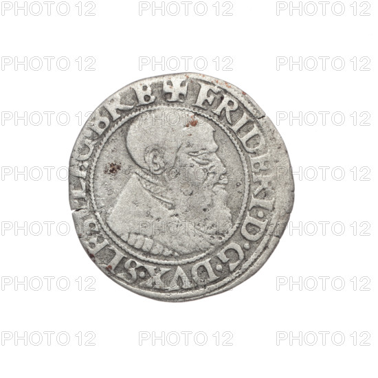 Obverse: Male bust turned right, with a beard and sideburns, in a coat with a wide collar; in the rim between pearly borders the inscription '+FRIDERI.DGDVX.SLES.LEG.BRE'. Reverse: Silesian eagle; in the rim between pearly borders the inscription '.DOMI:MANET.IN.ETERN.I54Z.' Date: 1542. Maker: Michael Stoltz (fl. ca. 1540–1555). Subject/motif: Frederick II (Duke of Brzeg–Legnica; 1480–1547), Piast dynasty. Place: Silesia, Duchy of Brzeg–Legnica–Wolów, Legnica. Object: coin, diameter 23.0 mm, weight 1.84 g, axis 200°.