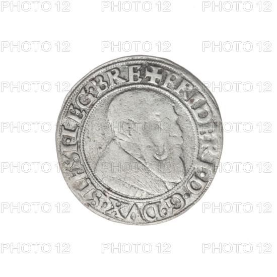 Obverse: Male bust turned right, with a beard and sideburns, in a coat with a wide collar; in the rim between the pearly borders the inscription +FRIDERI.DGDVX.SLESI.LEG.BRE. Reverse: Silesian eagle; in the rim between the pearly borders the inscription VERB.DOMI:MANET.IN.ETERN.I54Z. Maker: Stoltz, Michael (fl. ca. 1540–1555). Subject: Frederick II (Duke of Brzeg-Legnica; 1480–1547), Piast dynasty. Date: 1542. Type: coin. Place: Silesia, Duchy of Brzeg-Legnica-Wolów, Legnica. Dimensions: diameter 23.2 mm; weight 1.80 g; axis 340°.