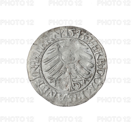 Male bust turned right, with a beard and sideburns, wearing a coat with a wide collar. Obverse rim between pearly borders inscribed '+FRIDERI.DGDVX.SLESI.LEG.BRE'. Reverse shows Silesian eagle; rim between pearly borders inscribed 'VERB.DOMI:MANET.IN.ETERN.' Dated 1543. Maker: Stoltz, Michael (fl. ca. 1540–1555). Subject: Frederick II (Duke of Brzeg-Legnica; 1480–1547). Iconography: Silesian eagle, Piast dynasty. Type: coin; diameter 23.0 mm; weight 1.88 g; axis 135°.