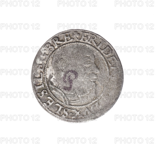 Obv.: Male bust in armor turned right with beard and sideburns; in the rim between pearly borders an inscription beginning with a trefoil 'FRIDE, DVX.SLESI.LEG.BRE'. Reverse: Silesian eagle; in the rim between pearly borders an inscription 'VERB, MANET.IN.ETERN.' Dated 1544. Maker: Michael Stoltz (fl. ca. 1540–1555). Subject: Frederick II, Duke of Brzeg-Legnica (1480–1547) — bust/portrait of the ruler in armor, bust to the right; iconography includes Silesian eagle and Piast family. Medium: coin. Dimensions: diameter 22.6 mm; weight 2.01 g; axis 100°. Location/issue: Silesia, Duchy of Brzeg-Legnica-Wolów, Legnica.