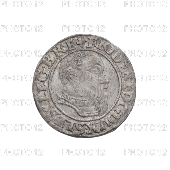 Obv. Male bust in armour turned right with beard and sideburns; in the rim between the pearly borders an inscription beginning with a trefoil FRIDERI.D:G.DVX.SLESI.LEG.BRE. Rw. Silesian eagle; in the rim between the pearly borders an inscription VERB.DOMI.MANET.IN.ETERN.I544. 1544. Frederick II (Duke of Brzeg–Legnica; 1480–1547). Maker: Stoltz, Michael (fl. ca. 1540–1555). Iconography: Silesian eagle; Piasts (family); bust/portrait of the ruler in armor facing right. Szymonski, Jan (1887–1954) noted. Silesia, Duchy of Brzeg–Legnica–Wolów, Legnica. Coin; diameter 22.6 mm; weight 1.68 g; axis 40°.