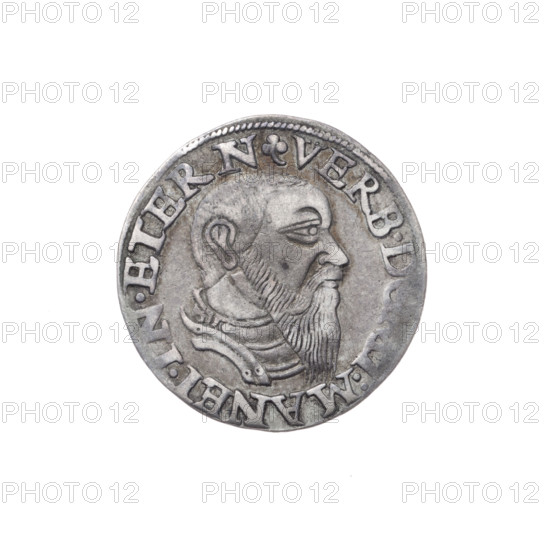 trojak, Stoltz, Michael (fl. ca. 1540–1555); Frederick II (Duke of Brzeg-Legnica; 1480–1547); Piasts (family). Obverse: male bust in armour turned right, with beard and sideburns; in the rim, in a beaded border, an inscription beginning with a trefoil VERB.D, I:MANET.IN.ETERN. Reverse: in the continuous border an inscription in six lines; on the sides numerals of the value and date with trefoils III/GROSS:AR./TRIP:FRID/DVC:SLES/LEG:BREG./I544. 1544. Silesia, Duchy of Brzeg-Legnica-Wolów, Legnica. Coin; diameter 21.2 mm; weight 2.60 g; axis 270°.