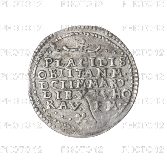 Three commemorative 3 kreuzer coins for the death of Joachim Frederick, Duke of Brzeg-Legnica (1550–1602). Maker: Krause, Adam (fl. ?–1605); engraver/publisher: Kauerhase, Mathias (fl. ca. 1572–1627). Posthumous commemorative coins depicting Joachim Frederick of the Piast family; iconography: ruler's male busts in armour, facing right, bare head, ruff and cloak fastened at the shoulder. Obverse: male bust facing right with beard and sideburns, in armour, ruff and cloak; in rim between pearl borders an inscription separated by the value digit (3) +MEMOR.IO, RID. - DVCIS.SLE.LEG.BREG. Reverse: in a double pearl border an inscription in five lines with arabesques at top and bottom: PLACIDIS/OBIIT.AN.M./DCII.M.MART/DIE.XXV.HO/RAV., .PM, 1602. Place: Silesia, Duchy of Brzeg-Legnica-Wolów, Zloty Stok. Coin, diameter 24.9 mm, weight 2.40 g, axis 50°.